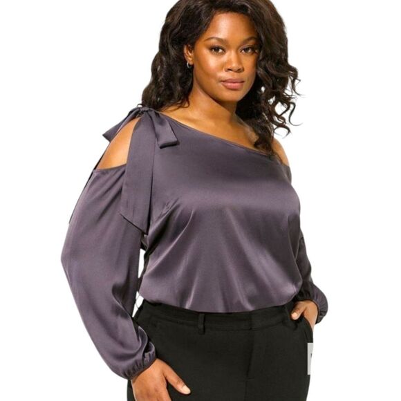torrid Tops - TORRID Satin Tie Front Off Shoulder Long sleeve Blouse 3X